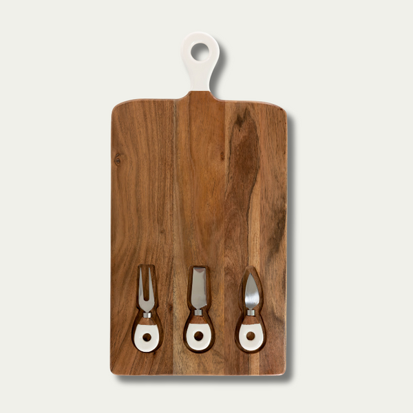 Jeanne Fitz Wood + White Collection Acacia Wood Board with Inlaid Knives