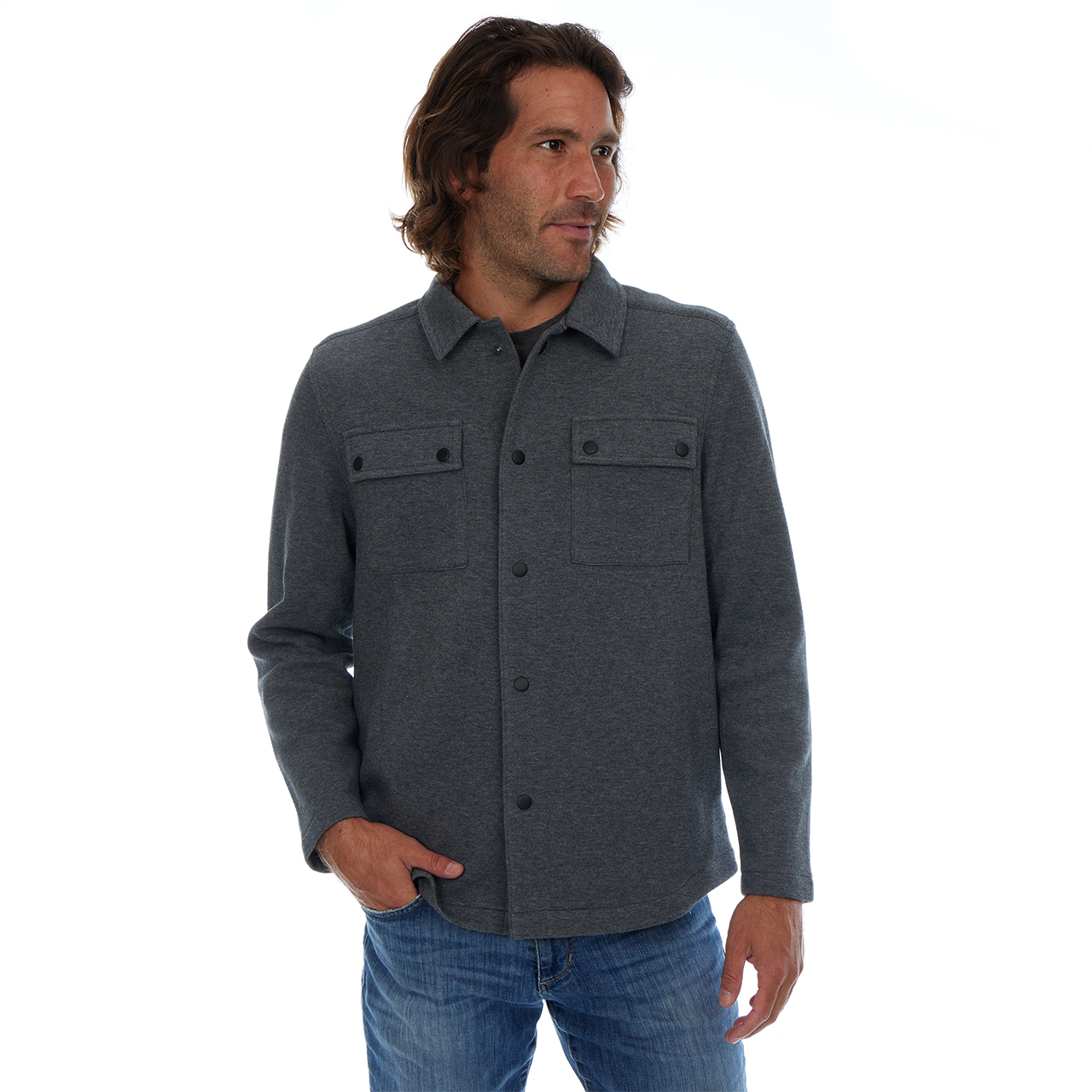 Peter Pique Shacket in Charcoal