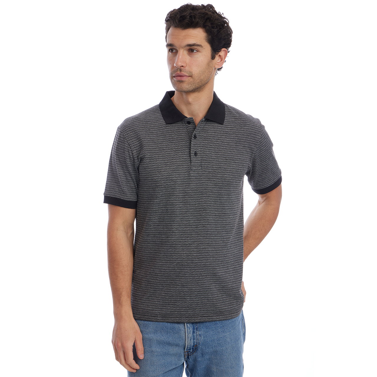 Owen Jacquard Polo in Black