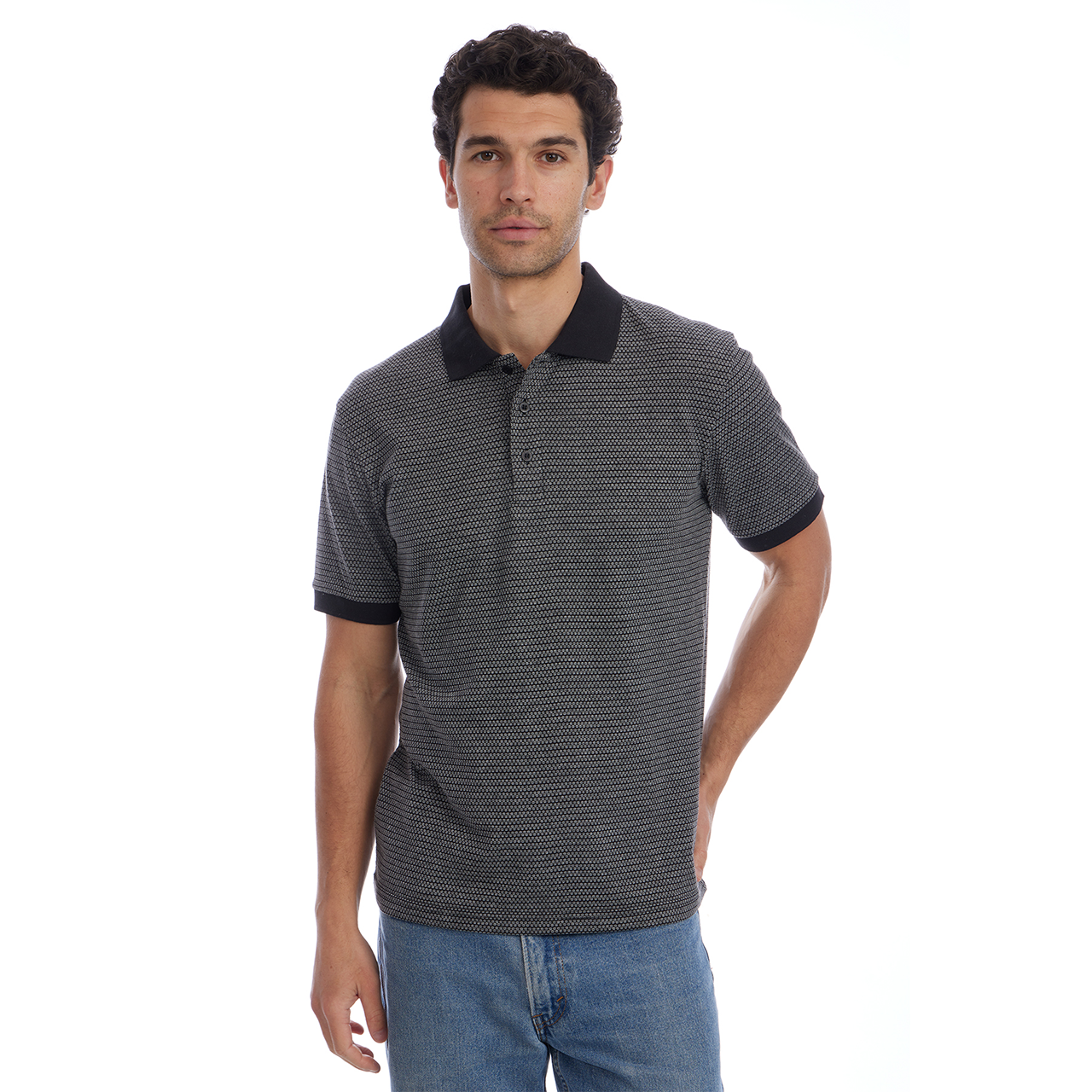 Owen Jacquard Polo in Black