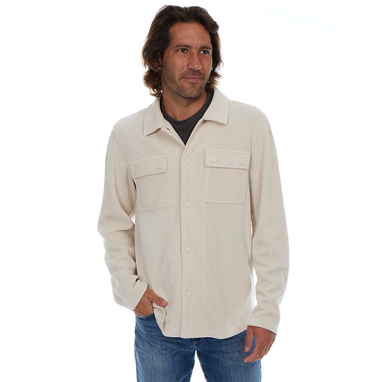 Caleb Soft Shacket in Almond Milk