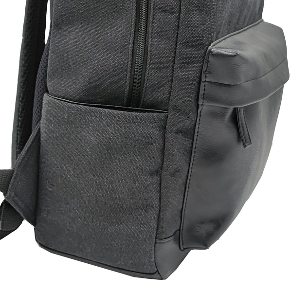 Grey Canvas & Black Leather Backpack For Professionals